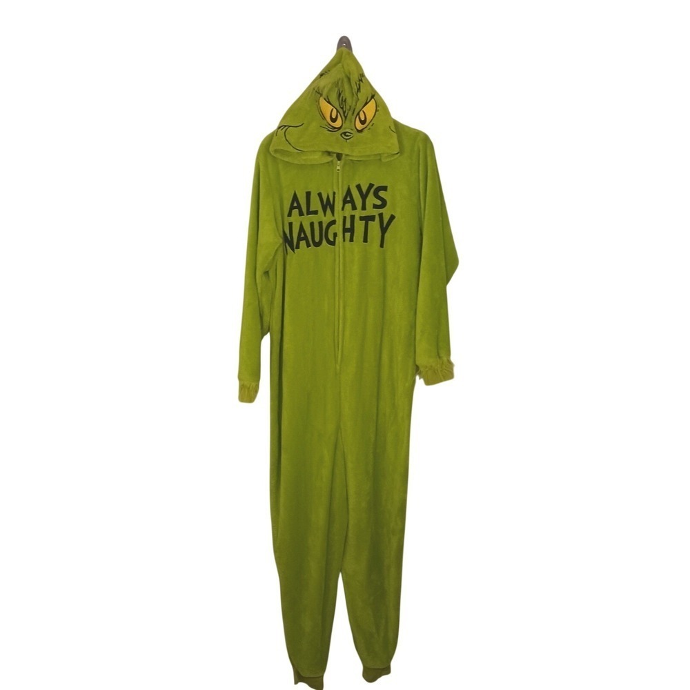 Grinch Always Naughty Hooded One Piece Pajamas Mens M Christmas Union Suit